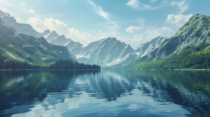 A mountain lake with water that forms geometric shapes instead of ripples