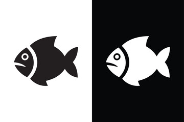 Fish icon black silhouette Vector icon isolated on black and white background.	