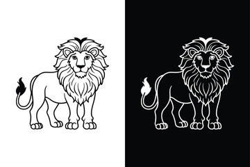 Lion black  vector lineout  icons  on white and black  background.