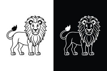 Lion black  vector lineout  icons  on white and black  background.