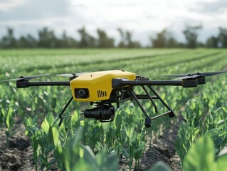 AI-driven drone scanning crops for diseases and providing early warnings to farmers