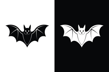 Black silhouette Halloween bat vector illustration on white background.