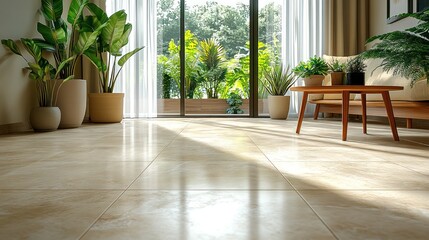 Bright, modern living space with plants and natural light.