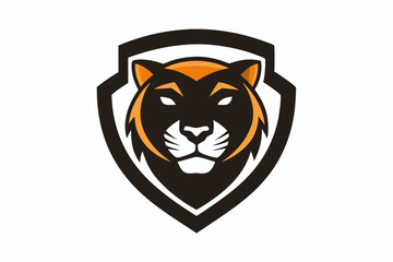 tiger head silhouette icon logo design vector illustration with shield on white