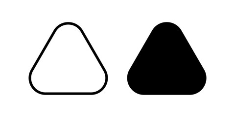 Triangular frame and shape with rounded corners. Outline and silhouette triangle figures isolated on white background. Empty road sign templates. Vector graphic illustration.