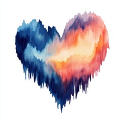 Colorful watercolor heart with dripping effect, white isolated background.