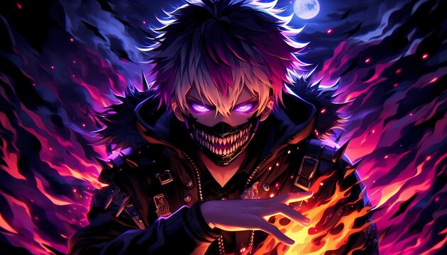 angry anime guy in a mask, exudes an evil aura, anime wallpaper