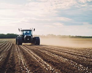 Obraz premium AI-powered farming equipment planting seeds with GPS precision in a large field