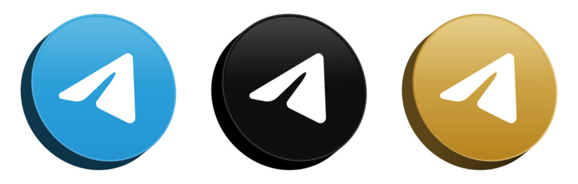 3d telegram logo 3d social media icons, social network logos - telegram background banner with 3d logo in modern glossy circle frame