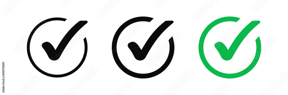 Poster check box icon with correct, accept checkmark icons tick box checked, check list square frame - checkbox symbol approved sign	