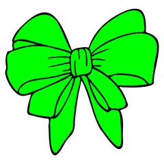 Delicate Hand-Drawn Vintage Ribbon. Elegant doodle Icon, green and black flat color