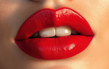 Fototapeta premium Bold Red Lips with Glossy Finish