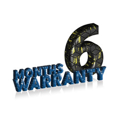 6 Months Warranty 3d text on white background, 3D illustration text for design.