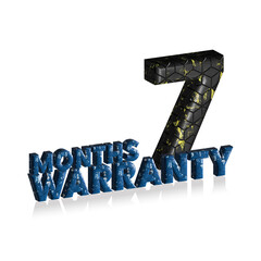 7 Months Warranty 3d text on white background, 3D illustration text for design.