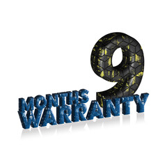 9 Months Warranty 3d text on white background, 3D illustration text for design.