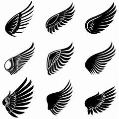 Fototapeta premium Wings flat icon, angel wings emblem, bird feathers minimal silhouette, pigeon sign, spirituality symbol