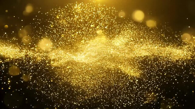 4K footage gold particles exploding festive fireworks black background shining bokeh glitter celebratory scene filled shimmering stars dust glistering luxury particle