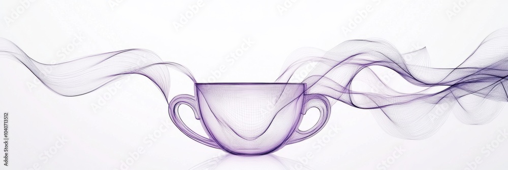 Poster a delicate line art design features a tea cup, with soft steam lines curling upward, evoking warmth 