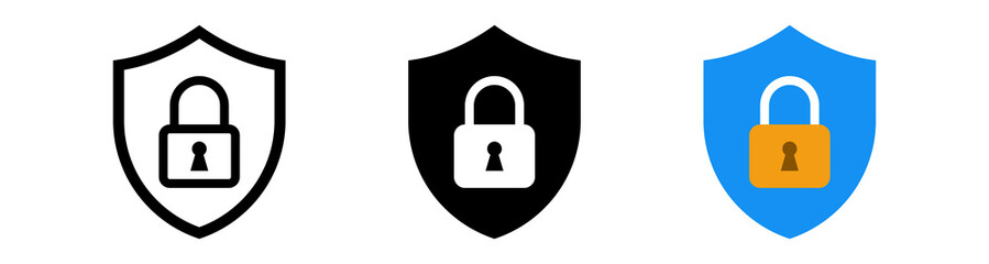 Shield icon or security shield protection icon with lock symbol privacy icon , secure private security icons - padlock icon button - Keyhole icon, Door key hole button 