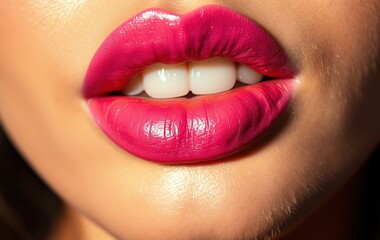 Fototapeta premium Close-Up of Lush Glossed Pink Lips