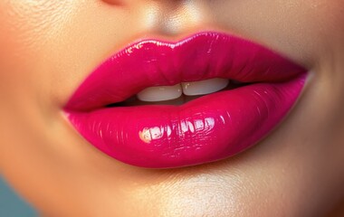 Fototapeta premium Close-Up of Lush Glossed Pink Lips