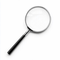 Classic Magnifying Glass with Black Handle Isolated on White Background. Tool for Inspection, Search, and Close Examination.
