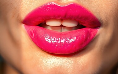 Fototapeta premium Striking Pink Lipstick Close-Up