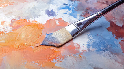 Fototapeta premium Divots with a Wide Paint Brush, Colors Orange, Milky, Blue, Graphite Red, Generative AI