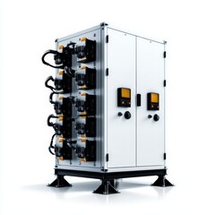 Industrial control panel equipment on a white isolated background.