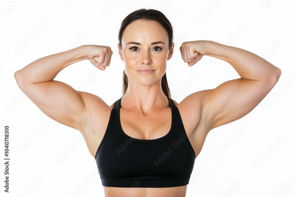 Poster A woman with a black tank top and a muscular build