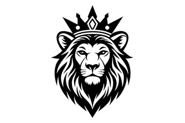 Fototapeta premium Royal king lion head with crown symbols. Elegant black Leo animal logo. Vector illustration.on white background.