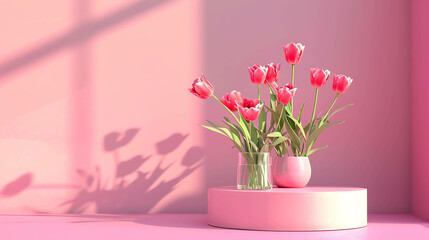 Fototapeta premium This is a beautiful image of pink tulips in a vase.