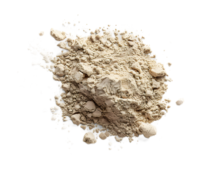 Fine powder on a white background, ideal for culinary, baking, or cosmetic use, showcasing natural texture and color.