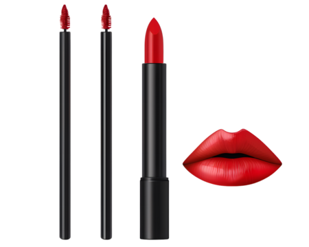 A vibrant red lipstick with matching lip liner, ideal for adding a bold touch to makeup looks and enhancing natural beauty.