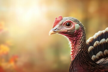 A turkey with a red head and brown feathers