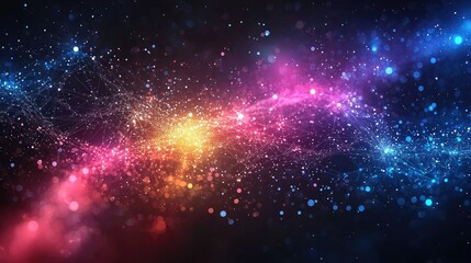 Naklejka premium Abstract cosmic nebula with glowing particles and a web of light.