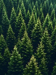 Lush evergreen forest with dense rows of towering pine trees creating a serene and natural landscape.