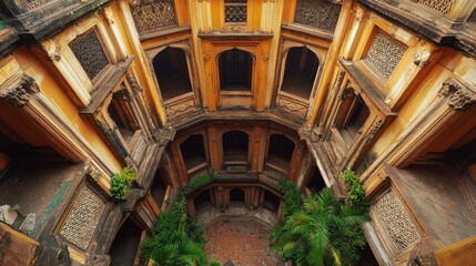 An octagonal perspective of an old building in Madho Bhawan, Kolkata, India, December 25, 2022.