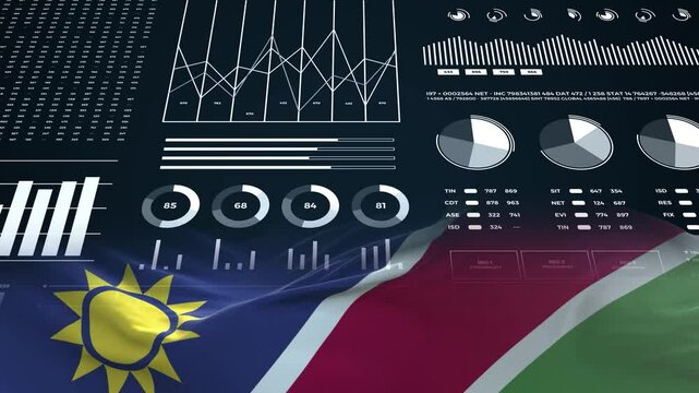 Namibia flag - Waving flag on report analytics data statement