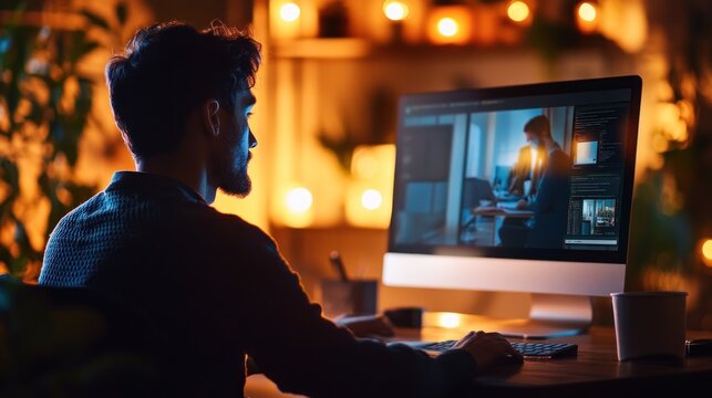 Man Editing Images on Computer