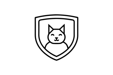Logo cat inside a shield in simple logo icon vector illustration.