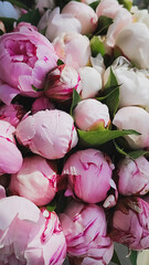 Obraz premium A colorful bunch featuring pink and white flowers along with green leaves