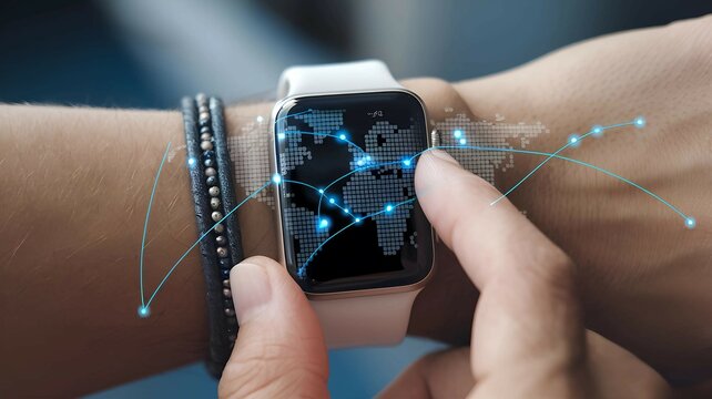 smartwatch with augmented reality holographic interface representing futuristic wearable technology innovation and advanced digital features - Powered by Adobe