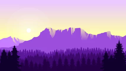 Fototapeten Lila Purple mountain landscape wallpaper in a minimalist flat design style. Minimalist beauty background for desktop and wallpaper  © alvnprbw_