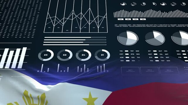 Philippines flag - Waving flag on report analytics data statement