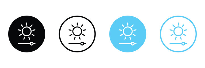 Set of light control icons. Bright slider, Brightness level, Contrast settings, symbol. Vector Illustration.