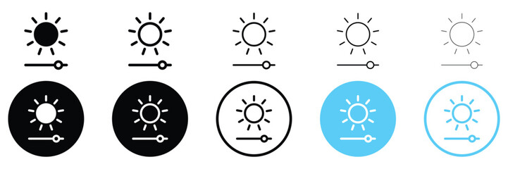 Set of light control icons. Bright slider, Brightness level, Contrast settings, symbol. Vector Illustration.