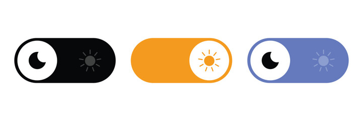 Set of day night switch toggle button dark mode symbol. On Off toggle switch icons. Vector Illustration.