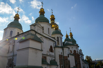 Domes of St. Sophia's Cathedral unique monument of architecture and monumental art of the early 11th century in the heart of Kyiv, Ukraine