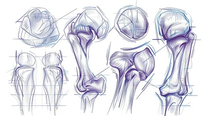 Anatomical Sketch of a Human Leg with Detailed Bone Structure